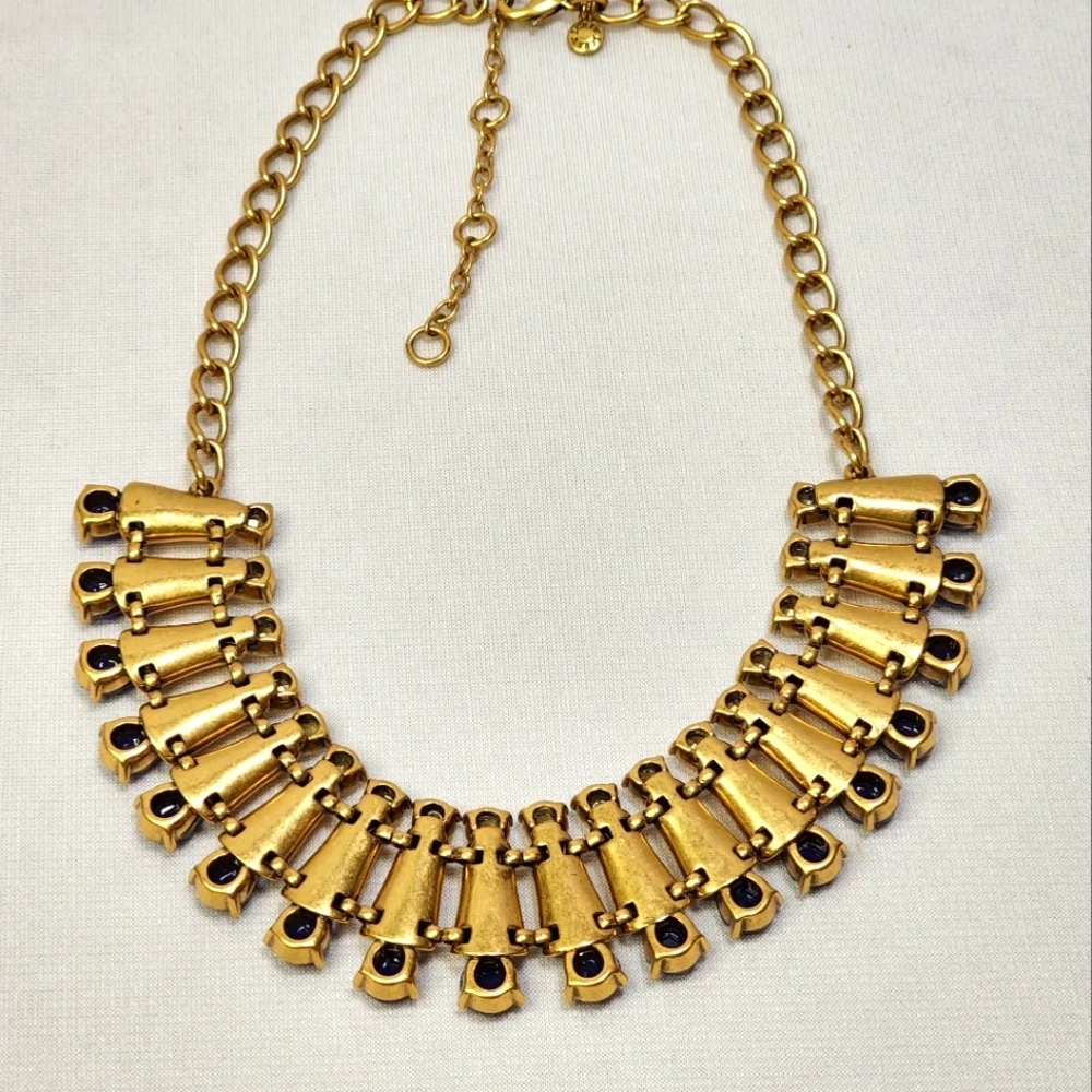 J. Crew Gorgeous Gold, Blue And White Statement Necklace